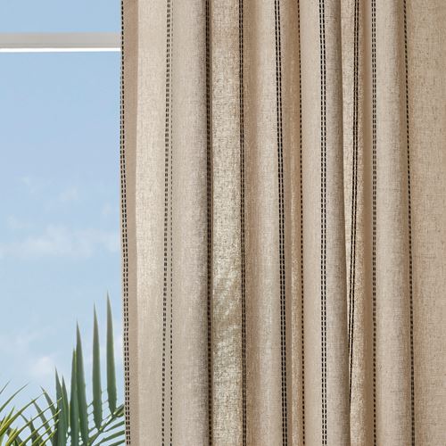 IKEA - MAISTANGG, background curtain, 1 pair, off-white-dark grey striped, 145x300 cm