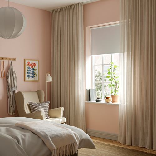 IKEA - MAISTANGG, background curtain, 1 pair, off-white-dark grey striped, 145x300 cm