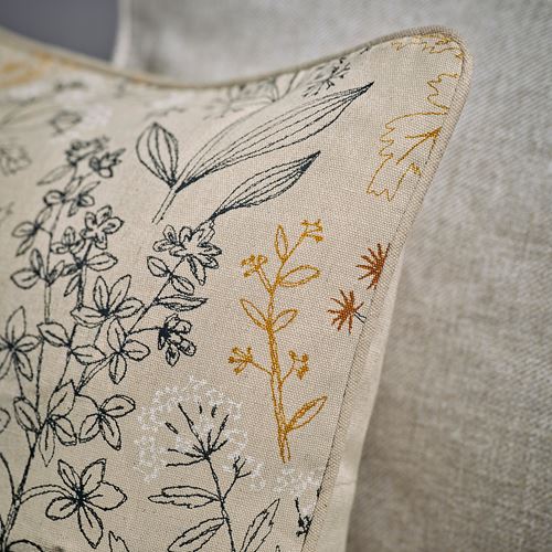 IKEA - HALLONBUSKE, cushion cover, unbleached-floral pattern, 48x48 cm