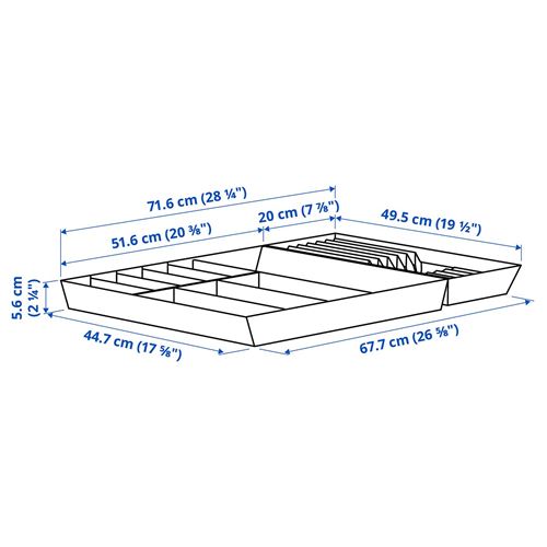 IKEA - UPPDATERA, çekmece düzenleyici, açık bambu-antrasit, 72x50 cm