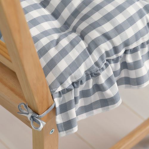 IKEA - TJASSIE, chair pad, blue-white-plaid pattern, 40x39x7 cm