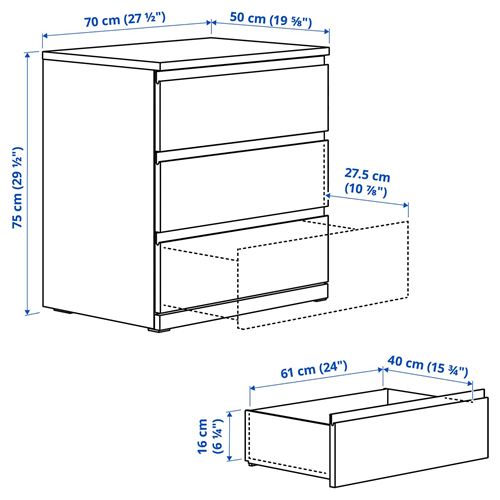 IKEA - STORKLINTA, chest of 3 drawers, oak effect-dark brown, 70x50x75 cm