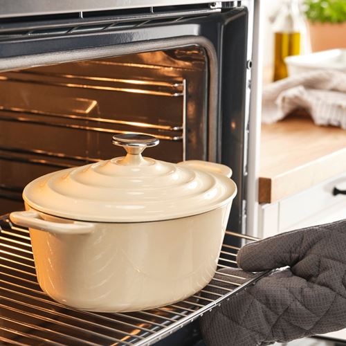 IKEA - VARDAGEN, casserole with lid, enameled cast iron/light yellow, 4 l
