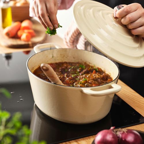 IKEA - VARDAGEN, casserole with lid, enameled cast iron/light yellow, 4 l