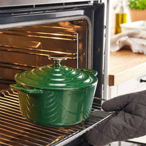 IKEA - VARDAGEN, cookware with lid, enameled cast iron-dark green, 3 l