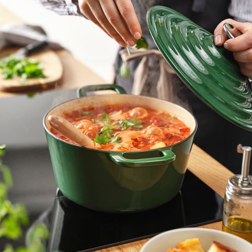 IKEA - VARDAGEN, cookware with lid, enameled cast iron-dark green, 3 l