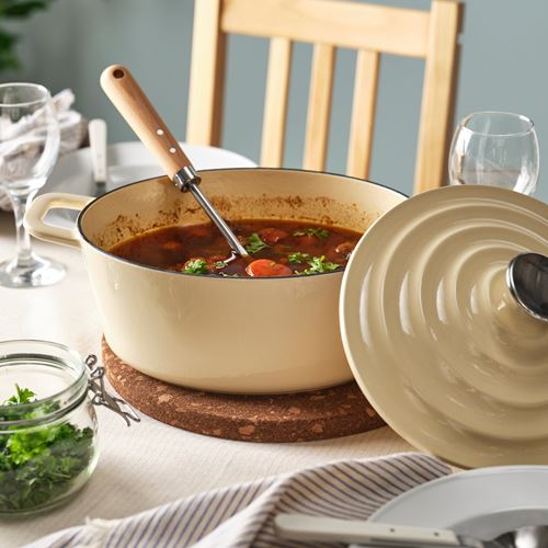 IKEA - VARDAGEN, casserole with lid, enameled cast iron/light yellow, 4 l