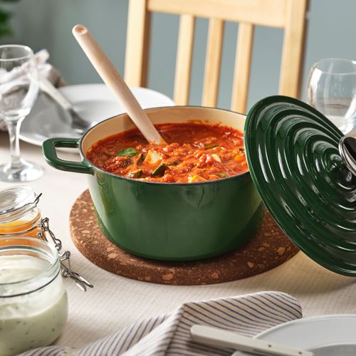 IKEA - VARDAGEN, cookware with lid, enameled cast iron-dark green, 3 l