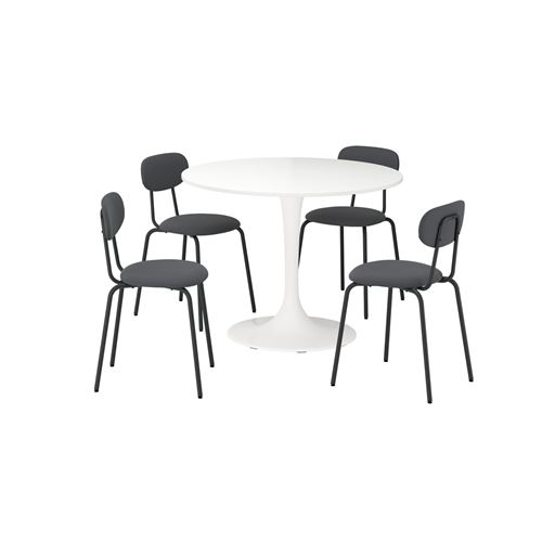 IKEA - DOCKSTA/SANDSBERG, mutfak masası takımı, beyaz/Remmarn antrasit, 4 sandalyeli