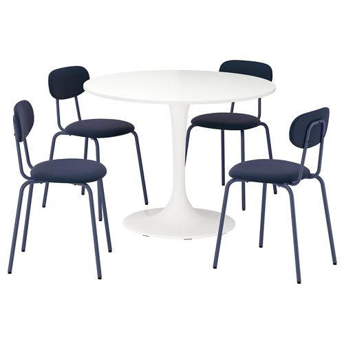 IKEA - DOCKSTA/SANDSBERG, kitchen table set, white/Remmarn dark blue, 4 chairs