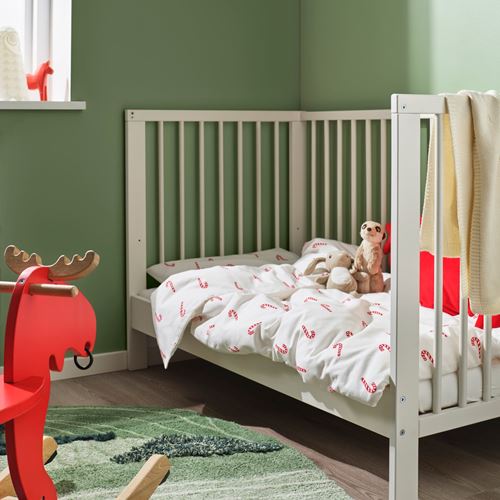 IKEA - LÖVSANGARE, quilt cover/pillowcase for cot, white/red, 110x125/35x55 cm