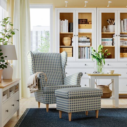 IKEA - STRANDMON, storage puff, Sulviken blue-beige