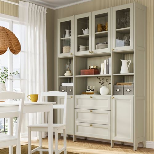 IKEA - GULDDRAGARE, storage combination with doors and shelves, beige, 162x37x216 cm