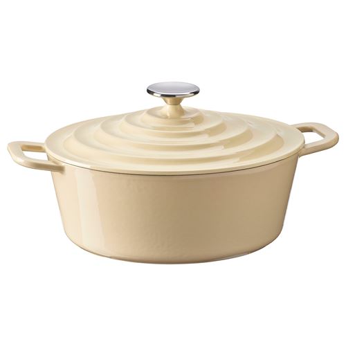 IKEA - VARDAGEN, casserole with lid, enameled cast iron/light yellow, 4 l