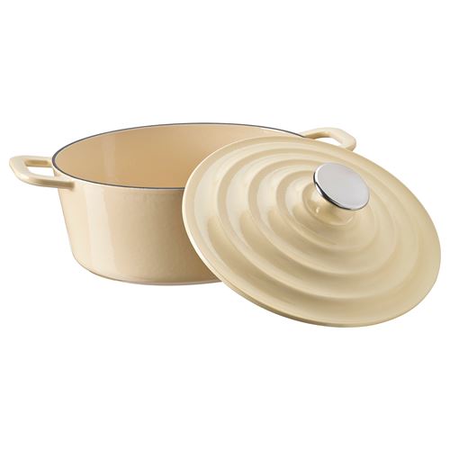 IKEA - VARDAGEN, casserole with lid, enameled cast iron/light yellow, 4 l