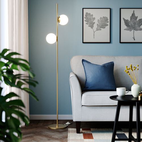 IKEA - AKTERSPRING, yer lambası, opal beyaz cam-pirinç, 162 cm