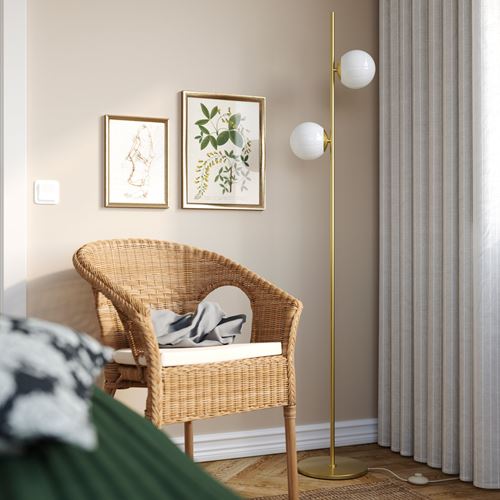 IKEA - AKTERSPRING, yer lambası, opal beyaz cam-pirinç, 162 cm