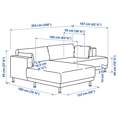 IKEA - UPPAKRA, 3-seat sofa with chaise longue, Axvall dark grey-blue