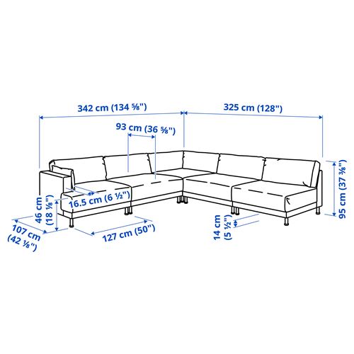 IKEA - UPPAKRA, 6'lı köşe kanepe, Johanneshov koyu gri