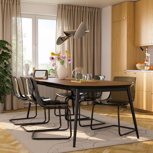 IKEA - TJARKIL, extendable dining table, black-walnut, 180/235/290x100 cm