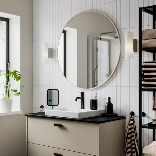 IKEA - KVALMSÖ, round mirror, beige, 90 cm