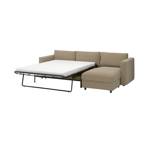 IKEA - VIMLE, 3-seater sofa-bed with chaise longue, Johanneshov brown-beige