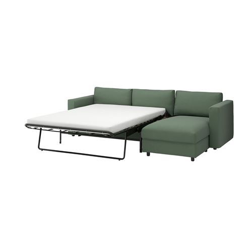 IKEA - VIMLE, 3-seater sofa-bed with chaise longue, Knaback grey-green