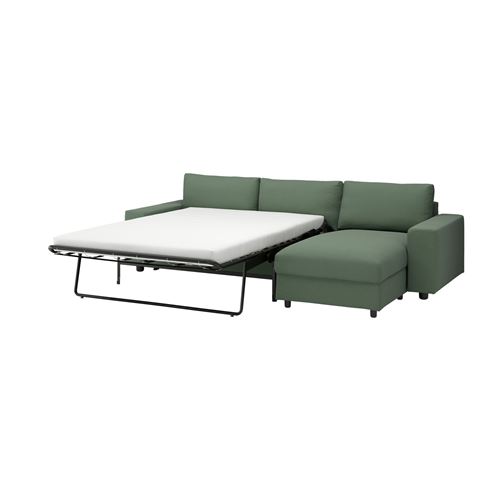 IKEA - VIMLE, 3-seater sofa-bed with chaise longue, Knaback grey-green