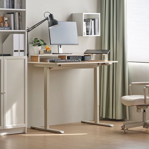 IKEA - TRAVSPORT, height adjustable desk, beige-oak look, 120x70 cm