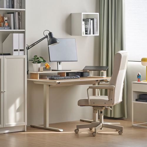 IKEA - TRAVSPORT, height adjustable desk, beige-oak look, 120x70 cm