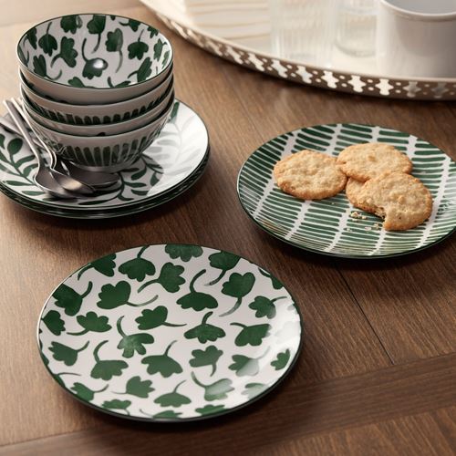 IKEA - ENTUSIASM, side plate set, green/white, 18 cm