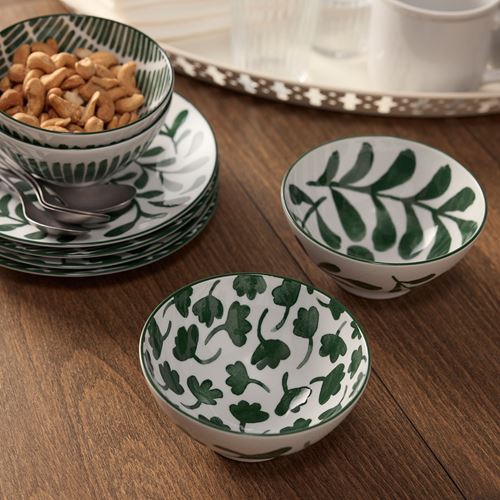IKEA - ENTUSIASM, porcelain bowl set, green/white, 12 cm