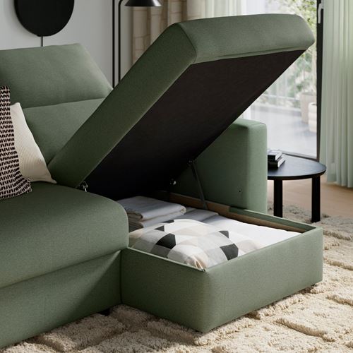IKEA - MALMKÖPING, 3-seat sofa with chaise longue, tibbleby gray-green