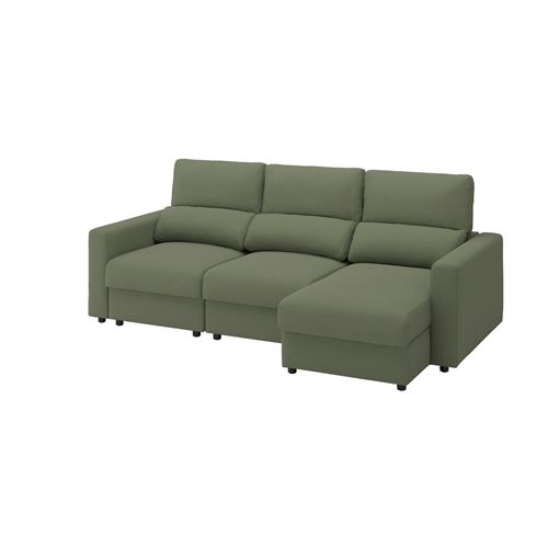 IKEA - MALMKÖPING, 3-seat sofa with chaise longue, tibbleby gray-green