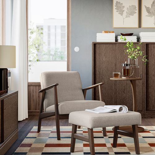 IKEA - EKENASET, armchair, walnut effect-kilanda light beige