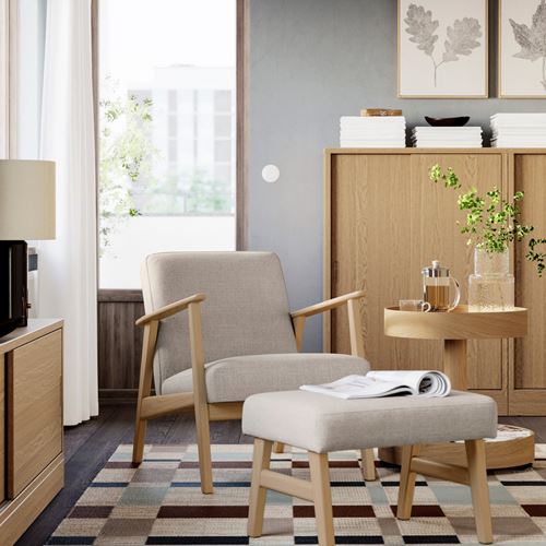 IKEA - EKENASET, armchair, oak effect-kilanda light beige
