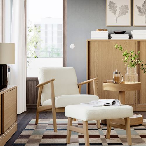 IKEA - EKENASET, armchair, oak effect-axvall off-white