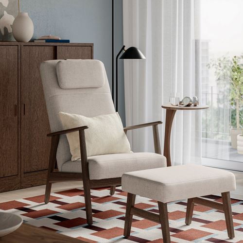 IKEA - EKENASET, high-back armchair, walnut effect-kilanda light beige