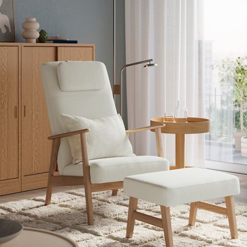 IKEA - EKENASET, high-back armchair, oak effect-axvall off-white