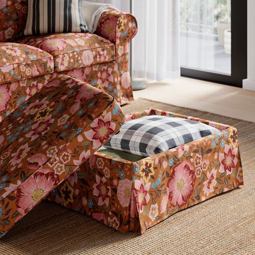 IKEA - EKTORP, pouffe with storage, mangbyn brown-multicolour