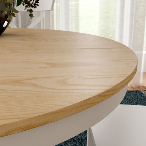 IKEA - ROSENTORP, round dining table, ash veneer/white, 110/155 cm