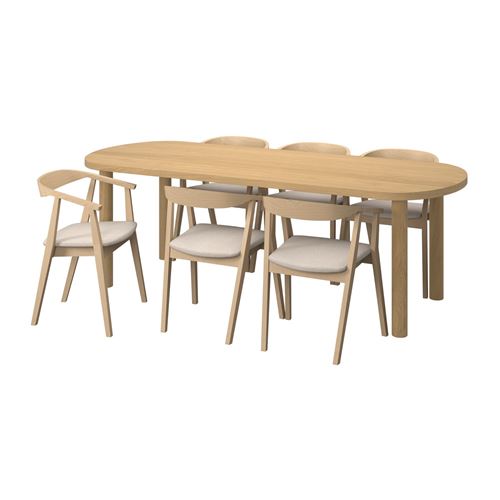 IKEA - STOCKHOLM, yemek masası takımı, meşe kaplama-huş kaplama-Tresund bej, 6 sandalyeli