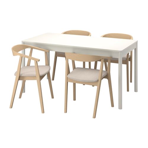 IKEA - TONSTAD/STOCKHOLM, yemek masası takımı, kırık beyaz-koyu kahverengi dişbudak kaplama-Tresund bej, 4 sandalyeli