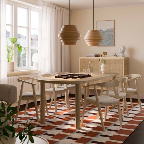 IKEA - STOCKHOLM, yemek masası takımı, meşe kaplama-huş kaplama-Tresund bej, 6 sandalyeli