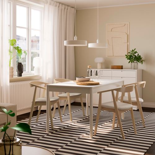 IKEA - TONSTAD/STOCKHOLM, yemek masası takımı, kırık beyaz-koyu kahverengi dişbudak kaplama-Tresund bej, 4 sandalyeli