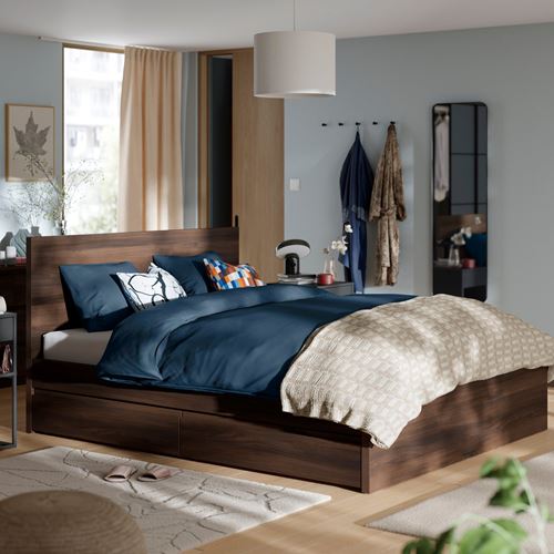 IKEA - STORKLINTA, double bed, oak effect-dark brown, 140x200 cm