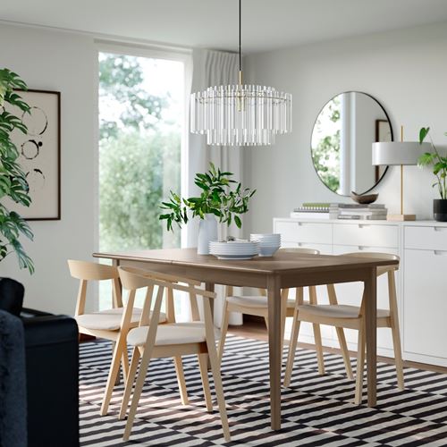 IKEA - SKANSNAS/STOCKHOLM, yemek masası takımı, kahverengi kayın-huş kaplama-Tresund bej, 4 sandalyeli