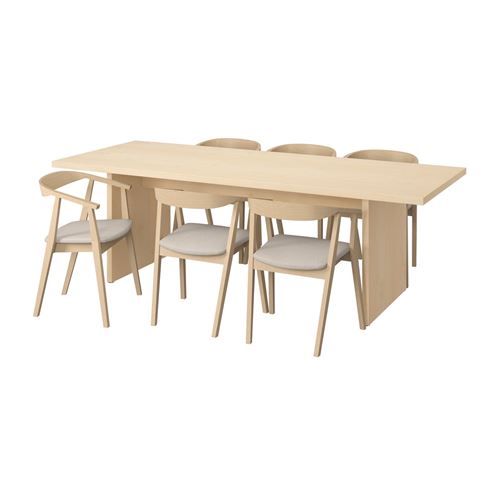 IKEA - BERGSHYTTAN/STOCKHOLM 2025, yemek masası takımı, huş kaplama-Tresund bej, 6 sandalyeli