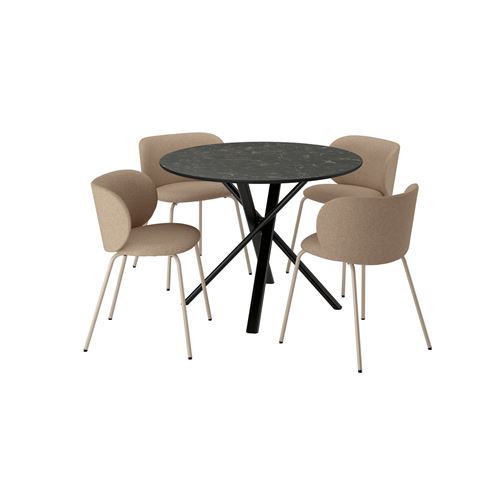 IKEA - NORRMJÖLE/KRYLBO, dining set, black marble effect-Tonerud dark beige, 4 chairs