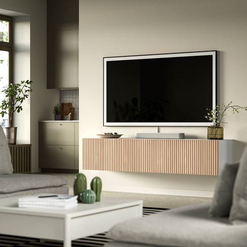 IKEA - BESTA, tv bench, white/oak veneer, 180x42x38 cm
